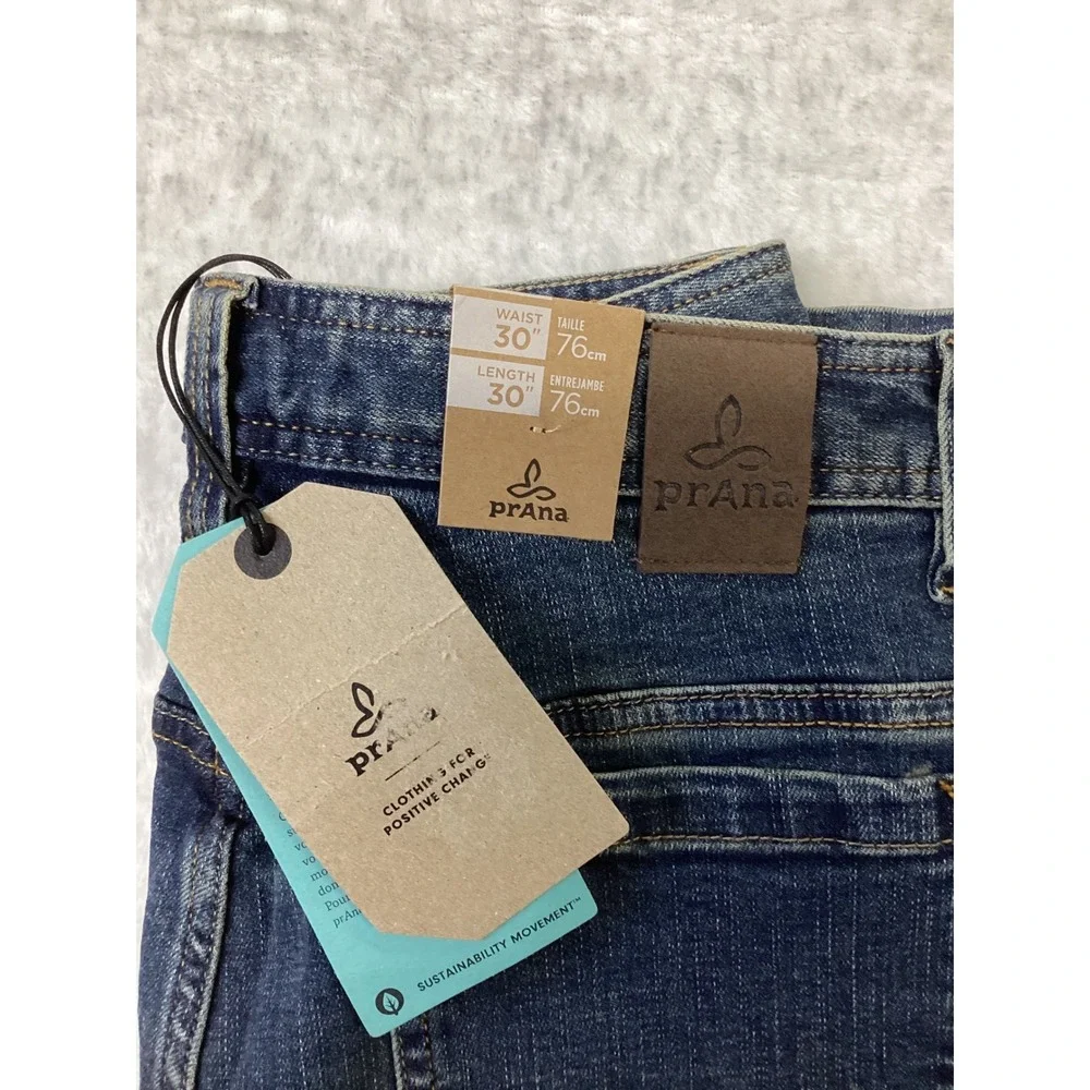 Prana Axiom Jean Mens 30x30 Antique Stone Wash Organic Cotton Stretch Denim NEW.